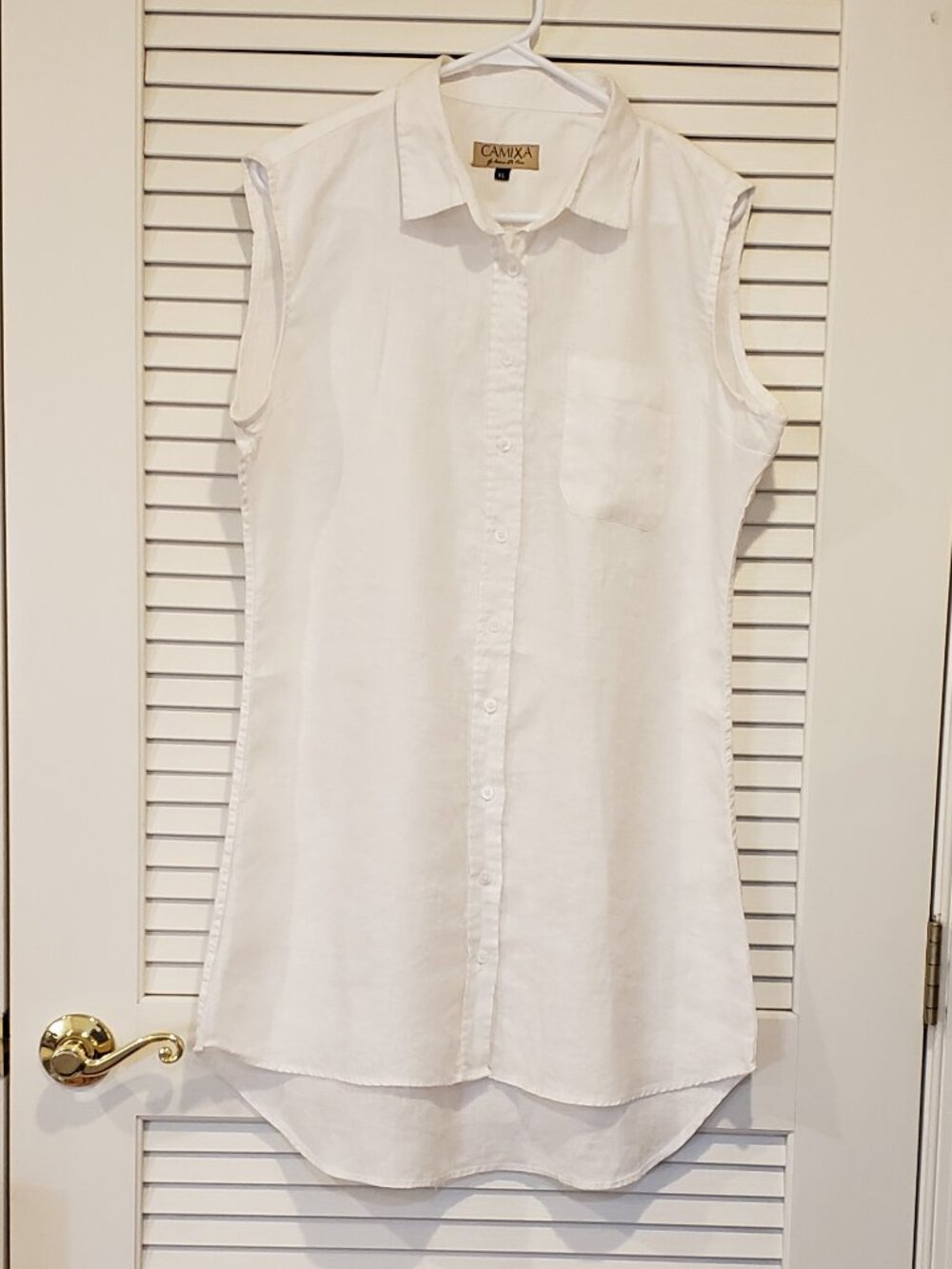 Aura-Linen Women's Camixa  sleeveless white 100% Linen shirt dress Size XL